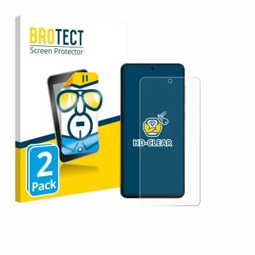 Front side of a product packaging with the brand logo BROTECT. Next to it is the device Samsung Galaxy S25 Edge shown with the