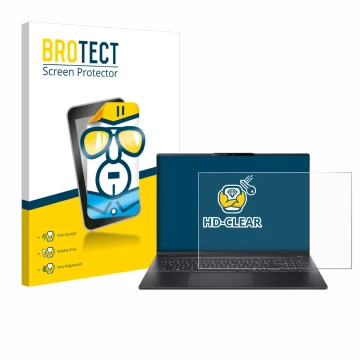 Front side of a product packaging with the brand logo BROTECT. Next to it is the device Acer Swift 16 AI shown with the corres