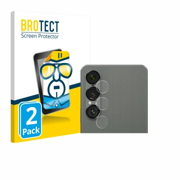 Front side of a product packaging with the brand logo BROTECT. Next to it is the device Sony Xperia 1 VII (ONLY Camera Lens) s