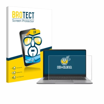 Front side of a product packaging with the brand logo BROTECT. Next to it is the device ASUS ExpertBook P1 P1403 shown with th