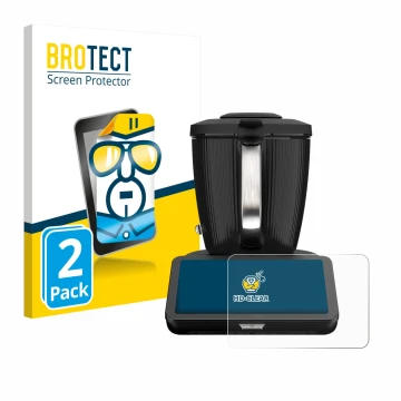 Front side of a product packaging with the brand logo BROTECT. Next to it is the device Vorwerk Bimby TM7 shown with the corre