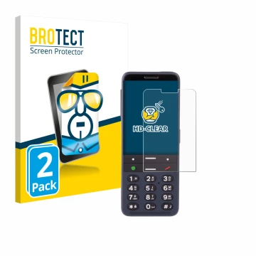 Front side of a product packaging with the brand logo BROTECT. Next to it is the device BlindShell Classic 3 shown with the co