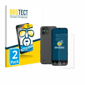 Front side of a product packaging with the brand logo BROTECT. Next to it is the device Doro Aurora A30 (Front+Camera) shown w