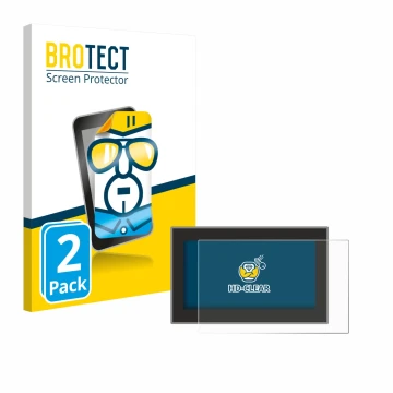 Front side of a product packaging with the brand logo BROTECT. Next to it is the device Headrush Flex Prime shown with the cor