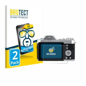 Front side of a product packaging with the brand logo BROTECT. Next to it is the device Rollei Powerflex 10x Retro shown with 