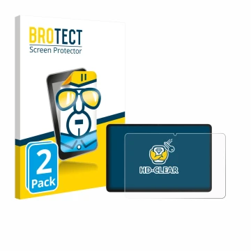 Front side of a product packaging with the brand logo BROTECT. Next to it is the device Honor Pad 10 shown with the correspond