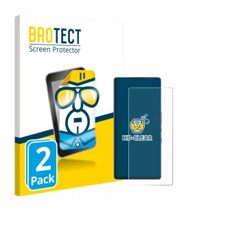 Front side of a product packaging with the brand logo BROTECT. Next to it is the device ZTE Nubia Red Magic 10S Pro+ shown wit