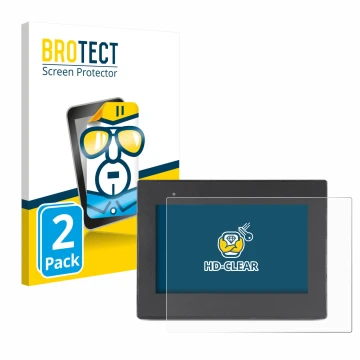 Front side of a product packaging with the brand logo BROTECT. Next to it is the device Weintek cMT2078x shown with the corres