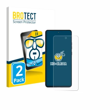 Front side of a product packaging with the brand logo BROTECT. Next to it is the device Motorola Moto G86 Power shown with the