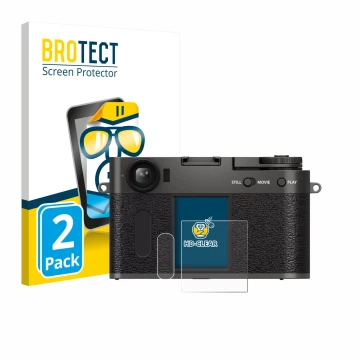Front side of a product packaging with the brand logo BROTECT. Next to it is the device Fujifilm X Half X-HF1 shown with the c