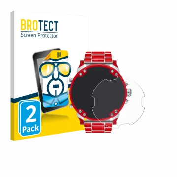 Front side of a product packaging with the brand logo BROTECT. Next to it is the device Diesel DZ7480 Mr. Daddy 2.0 shown with