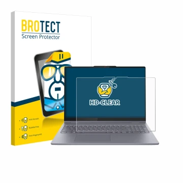 Front side of a product packaging with the brand logo BROTECT. Next to it is the device Lenovo IdeaPad 5 2-in-1 14AKP10 shown 