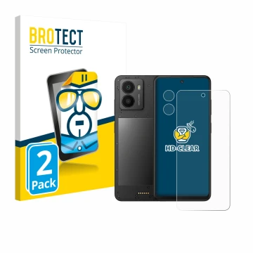 Front side of a product packaging with the brand logo BROTECT. Next to it is the device Xplora HMD Fusion X1 (Front+Camera) sh