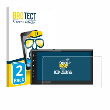 Front side of a product packaging with the brand logo BROTECT. Next to it is the device Kenwood DMX6523DABS shown with the cor