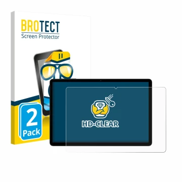 Front side of a product packaging with the brand logo BROTECT. Next to it is the device Doogee Tab G6 shown with the correspon