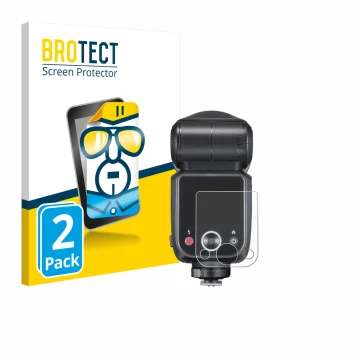 Front side of a product packaging with the brand logo BROTECT. Next to it is the device Godox V100 shown with the correspondin