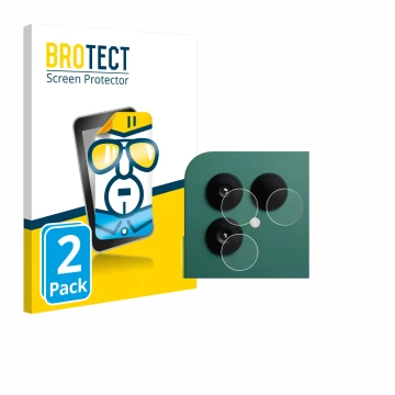 Front side of a product packaging with the brand logo BROTECT. Next to it is the device Fairphone 6 (ONLY Camera) shown with t