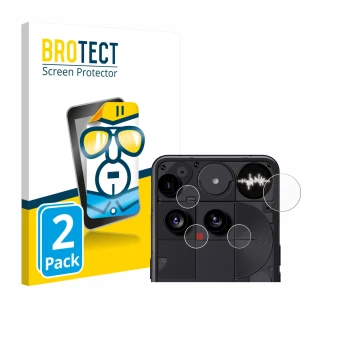 Front side of a product packaging with the brand logo BROTECT. Next to it is the device Nothing Phone (3) (ONLY Camera Lens) s