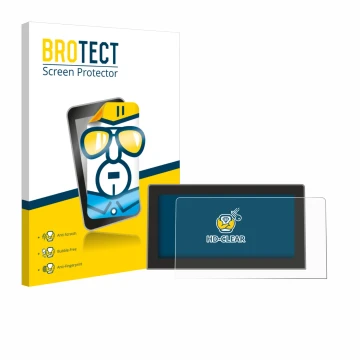 Front side of a product packaging with the brand logo BROTECT. Next to it is the device Volkswagen Golf MK8.5 12.9