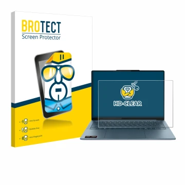 Front side of a product packaging with the brand logo BROTECT. Next to it is the device Lenovo Yoga Slim 7 Gen 10 14