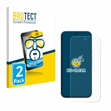 Front side of a product packaging with the brand logo BROTECT. Next to it is the device Google Pixel 10 Pro XL shown with the 