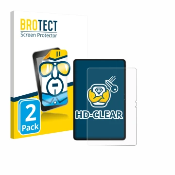 Front side of a product packaging with the brand logo BROTECT. Next to it is the device Blackview MEGA 3 shown with the corres