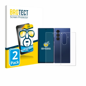 Front side of a product packaging with the brand logo BROTECT. Next to it is the device Samsung Galaxy Z Fold 7 (Front+Back) s