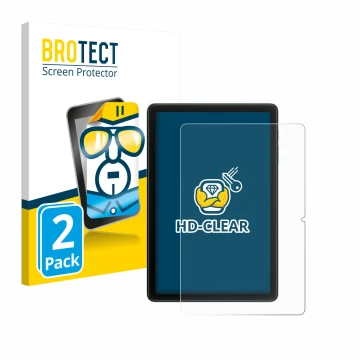 Front side of a product packaging with the brand logo BROTECT. Next to it is the device Blackview Tab 20 WiFi shown with the c
