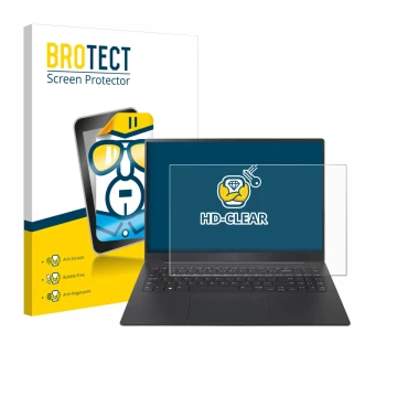 Front side of a product packaging with the brand logo BROTECT. Next to it is the device LG gram Pro 16 2025 shown with the cor