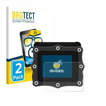 Front side of a product packaging with the brand logo BROTECT. Next to it is the device Shearwater Perdix 2 shown with the cor