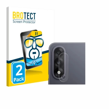 Front side of a product packaging with the brand logo BROTECT. Next to it is the device OnePlus Nord 5 (ONLY Camera Lens) show