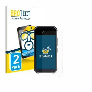 Front side of a product packaging with the brand logo BROTECT. Next to it is the device SkyCaddie Pro 5X shown with the corres
