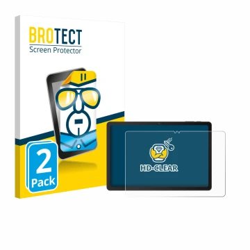 Front side of a product packaging with the brand logo BROTECT. Next to it is the device VALE Tablet V11E LTE shown with the co