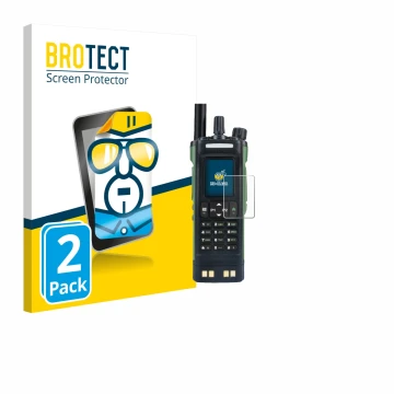 Front side of a product packaging with the brand logo BROTECT. Next to it is the device Baofeng DM-32 shown with the correspon