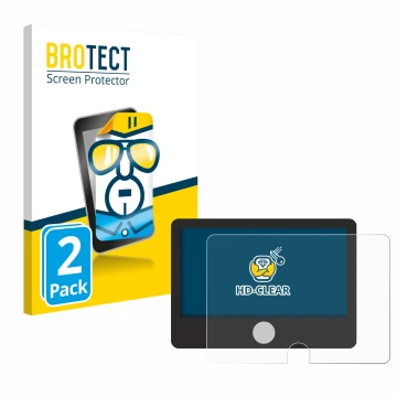 Front side of a product packaging with the brand logo BROTECT. Next to it is the device Dynavin D9-DCX Plus Flex - C shown wit