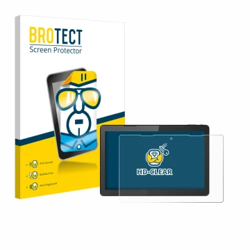 Front side of a product packaging with the brand logo BROTECT. Next to it is the device Hannspree Pad 13.3