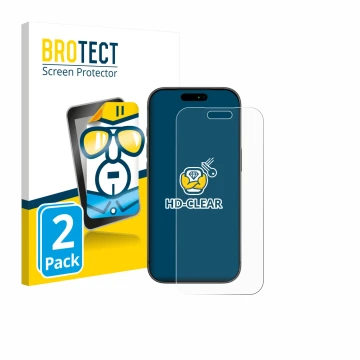 Front side of a product packaging with the brand logo BROTECT. Next to it is the device Apple iPhone 17 Pro Max shown with the