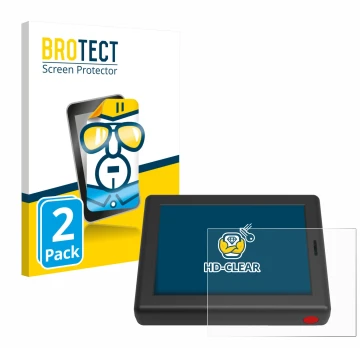 Front side of a product packaging with the brand logo BROTECT. Next to it is the device XC Tracer Maxx III shown with the corr