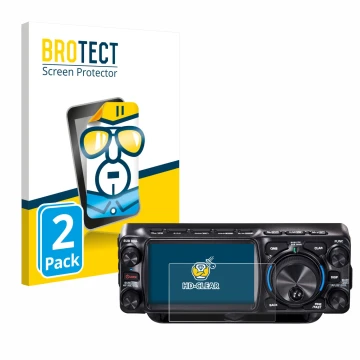 Front side of a product packaging with the brand logo BROTECT. Next to it is the device Yaesu FTX-1 shown with the correspondi