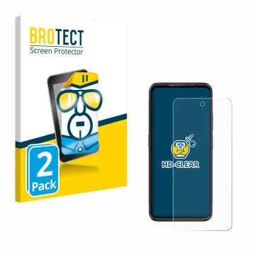 Front side of a product packaging with the brand logo BROTECT. Next to it is the device Ulefone Armor 23 Ultra shown with the 