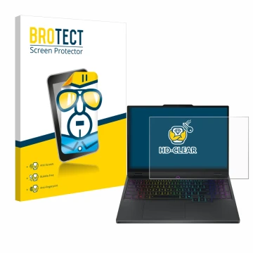 Front side of a product packaging with the brand logo BROTECT. Next to it is the device Lenovo Legion 5i Gen 10 15