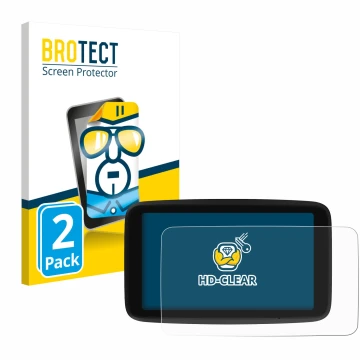 Front side of a product packaging with the brand logo BROTECT. Next to it is the device TomTom GO Classic 6