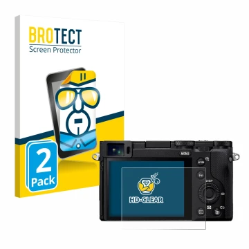 Front side of a product packaging with the brand logo BROTECT. Next to it is the device Sony RX1R III shown with the correspon