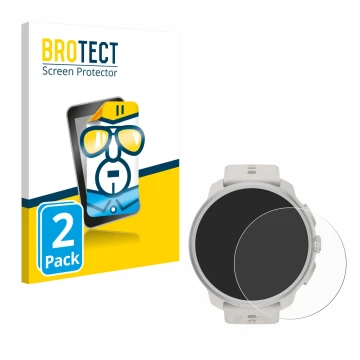 Front side of a product packaging with the brand logo BROTECT. Next to it is the device Suunto Race 2 shown with the correspon