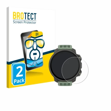 Front side of a product packaging with the brand logo BROTECT. Next to it is the device Suunto Vertical 2 shown with the corre