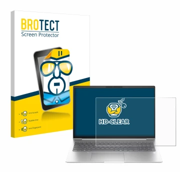 Front side of a product packaging with the brand logo BROTECT. Next to it is the device HP EliteBook 6 G1i 16 shown with the c