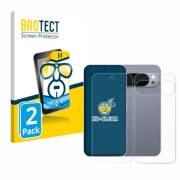 Front side of a product packaging with the brand logo BROTECT. Next to it is the device Google Pixel 10 Pro (Front+Back) shown