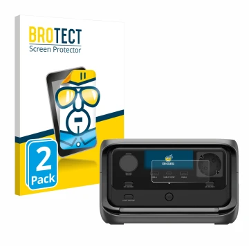 Front side of a product packaging with the brand logo BROTECT. Next to it is the device EcoFlow River 3 Plus shown with the co