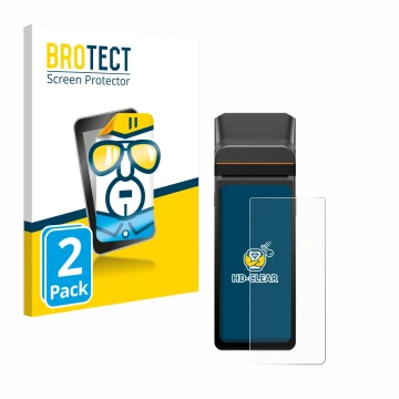 Front side of a product packaging with the brand logo BROTECT. Next to it is the device Sunmi V3H shown with the corresponding