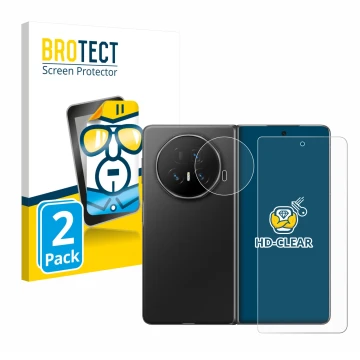 Front side of a product packaging with the brand logo BROTECT. Next to it is the device Honor Magic V5 (Front+Camera) shown wi